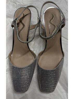 Nina Silver Glitter Sparkle Heels with Ankle Strap